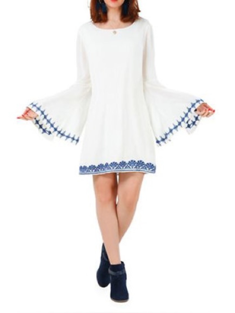 California Moonrise | Cream dress with Blue Embroidery | L